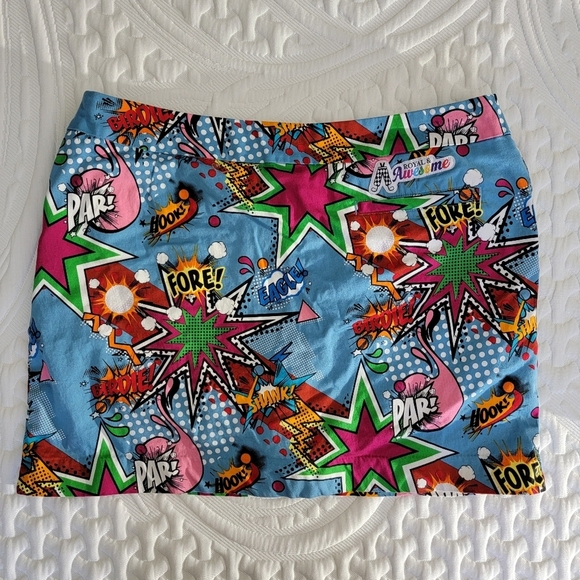 Royal & Awesome Womens Partoon Golf Skort Loud Cartoon Comics Side Zip Size 14 - Picture 8 of 14